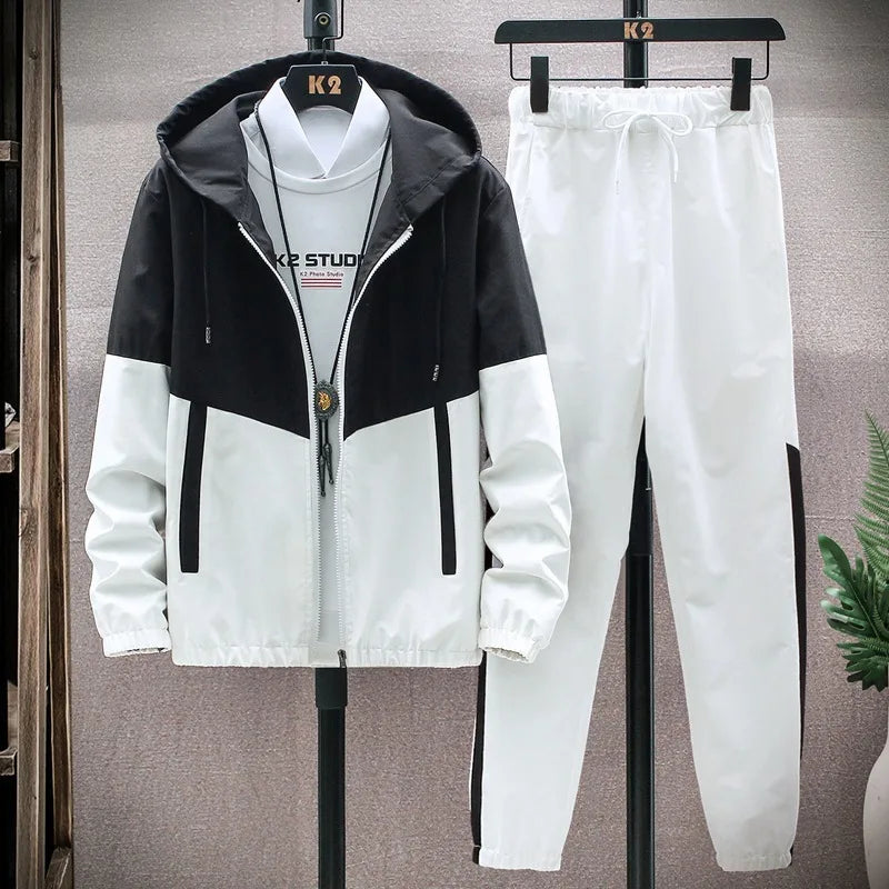 M-6XL New Men's Sportswear Set from Japan South Korea Autumn Casual Wear Men's Hooded Jacket Leg Tied Pants Trendy Casual Suit