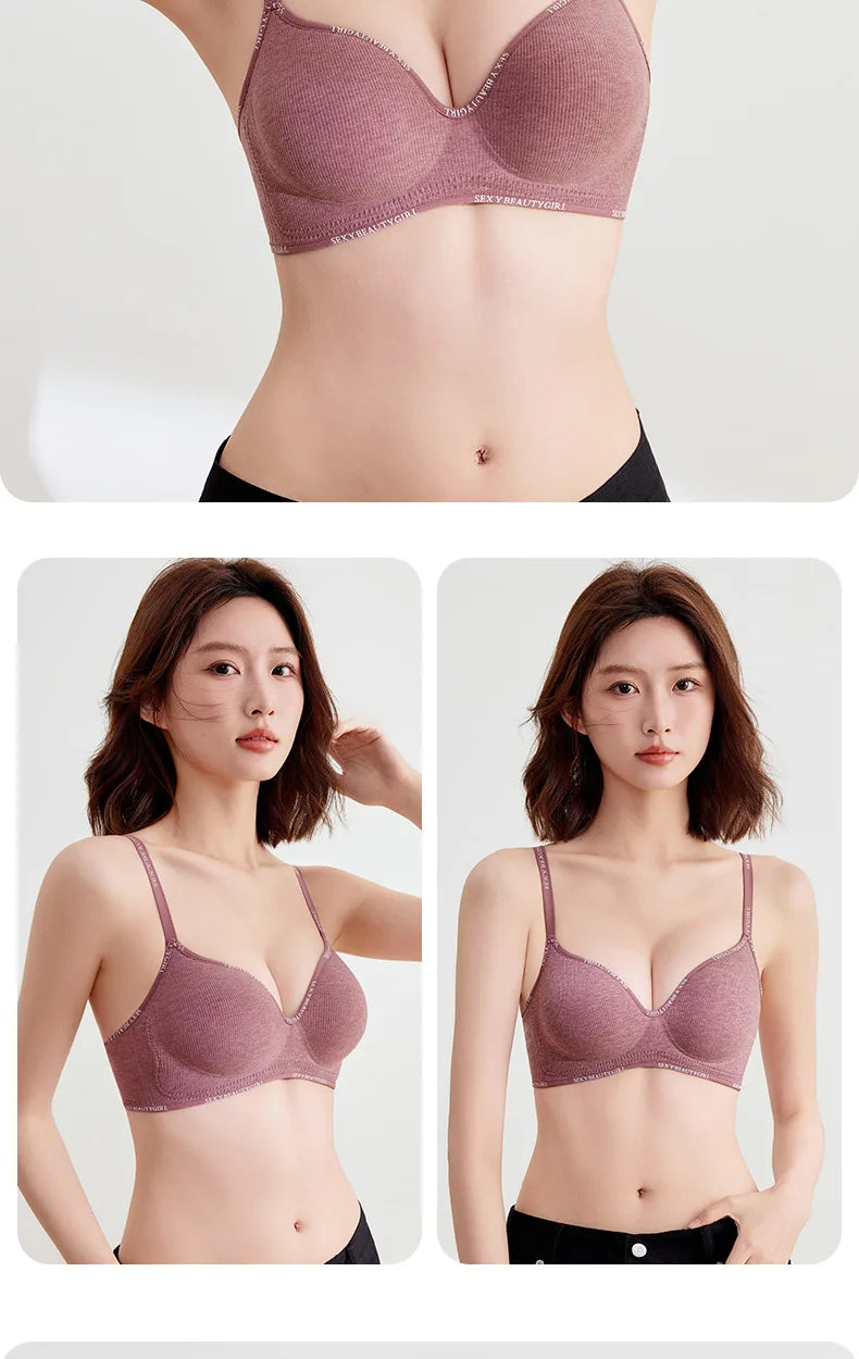 FINETOO Thickened Push-Up Bra for Women No Steel Padded Brassiere Anti-Sagging Underwear Sexy Backless Gather Bralette Lingerie