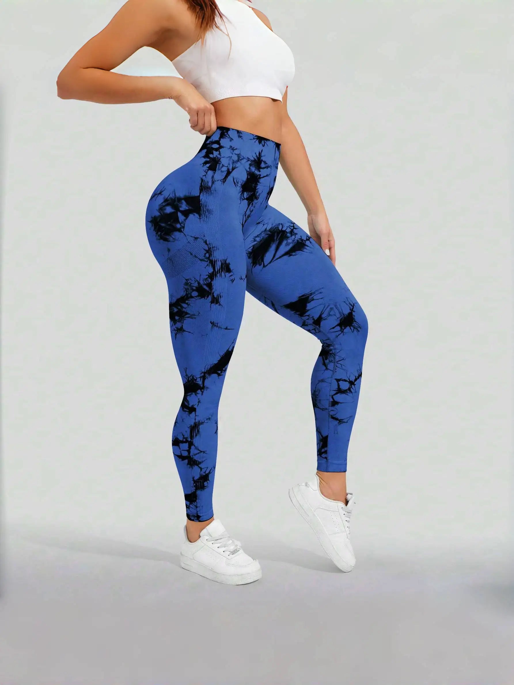 Women's High Waist Seamless Yoga Pants, Tie Dye Print Peach Shaped Butt Lifting Leggings for Running Fitness Workout