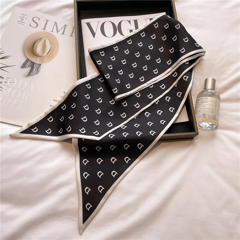 Horse carriage houndstooth decorated summer lightweight scarf fashionable long neckerchief women versatile slim bias-cut ribbon