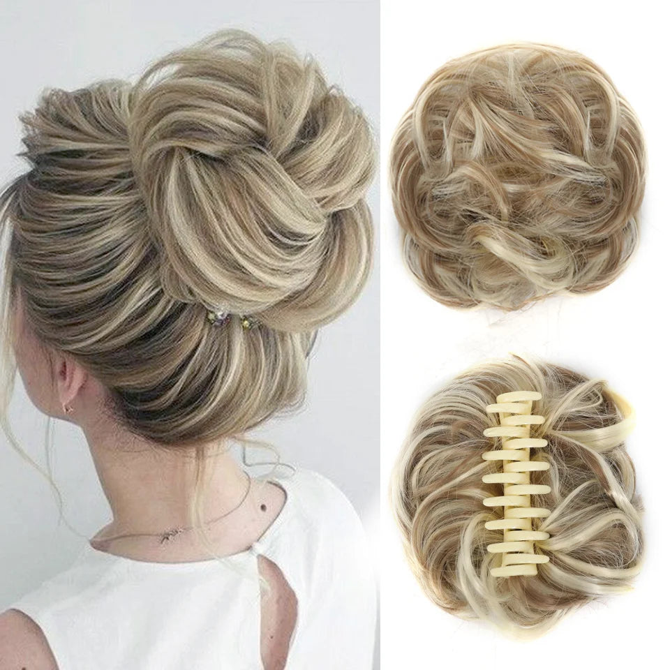 Claw Clip Messy Chignon Wavy Curly Hair Bun Clip in Claw Ponytail Synthetic Tousled Updo Scrunchie Hairpiece for Women