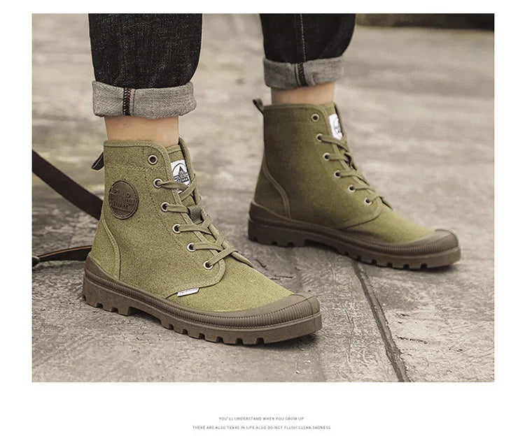 Canvas Shoes Men Boots Leisure High Top Ankle Boots Male Flat Footwear Military Boots Couple Shoes Casual Spring Autumn Boots