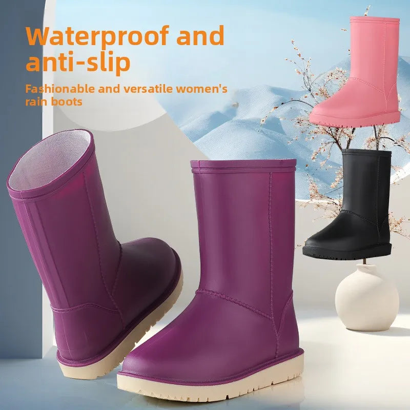 2025 New Women's Fashionable Low-Cut Soft-Soled Anti-Slip Rain Boots Waterproof Comfortable PVC Material for All Seasons