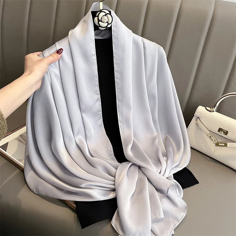 2024 Luxury Brand Silk Scarf for Women Large Shawl Wrap Headband Solid Design Hijab Beach Stoles Female Foulard Echarpe Bandana
