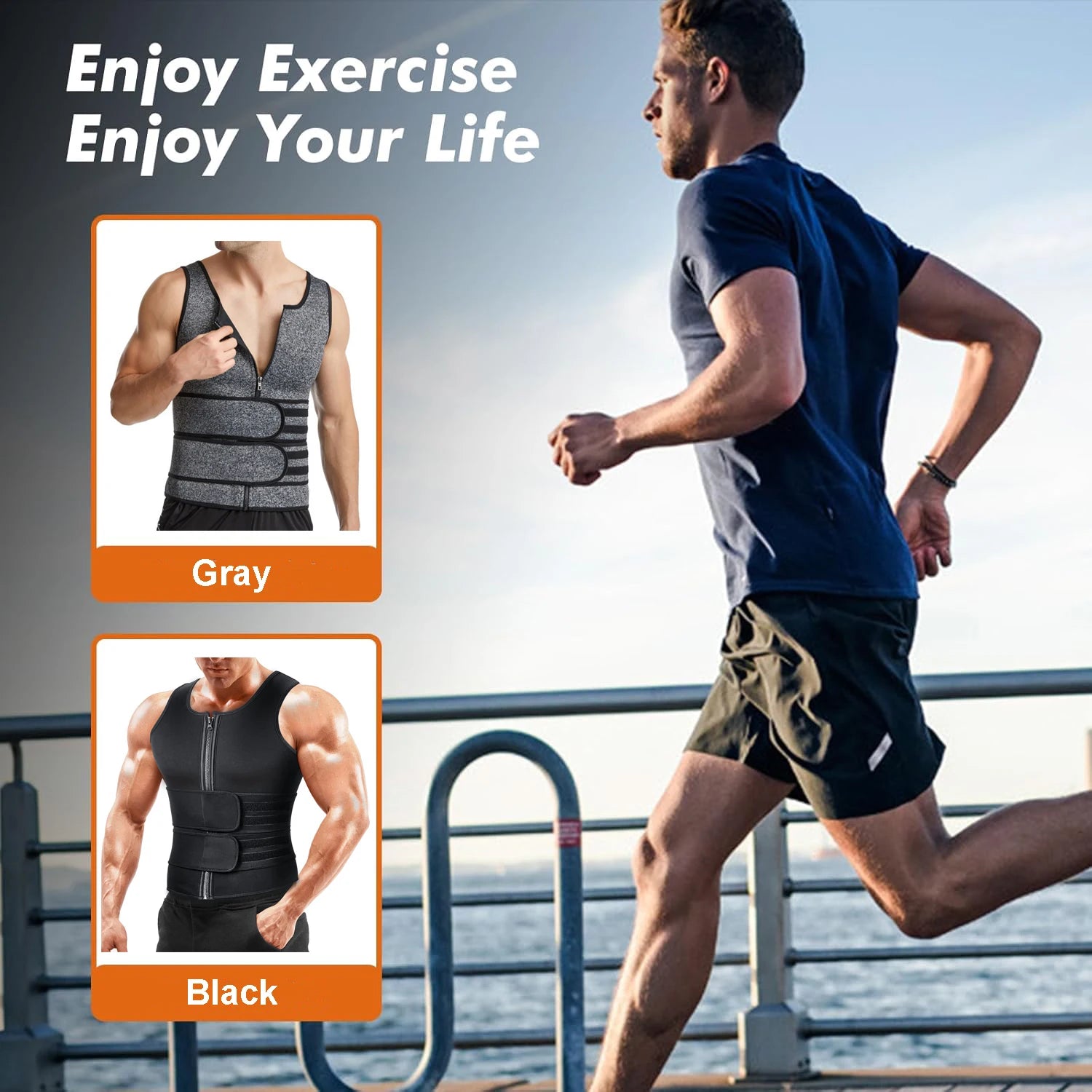 Sauna Vest Waist Trainer for Men Sauna Suit Double Sweat Belt Body Shaper for Gym Workout Exercise Zipper Tank Top Shapewear