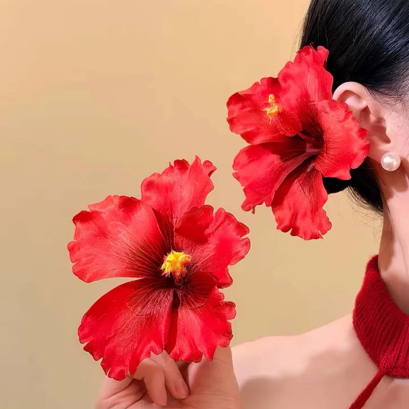 1Pcs Hibiscus Flower Hair Side Clips Handmade Artificial Bohemian Floral Hairpin for Girls Beach Party Hair Accessories