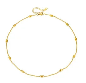Stainless steel creative ball chain necklace for women, minimalist jewelry design, featuring small round metal beads.
