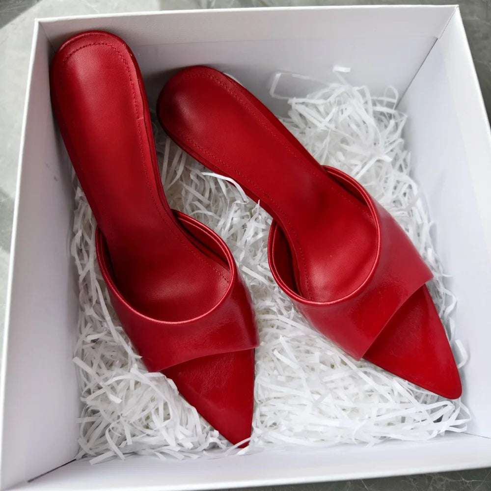 FEDONAS Ins Big Size Women Genuine Leather High Heels Sandals Sexy Pointed Toe Party Wedding Summer Shoes Prom Pumps