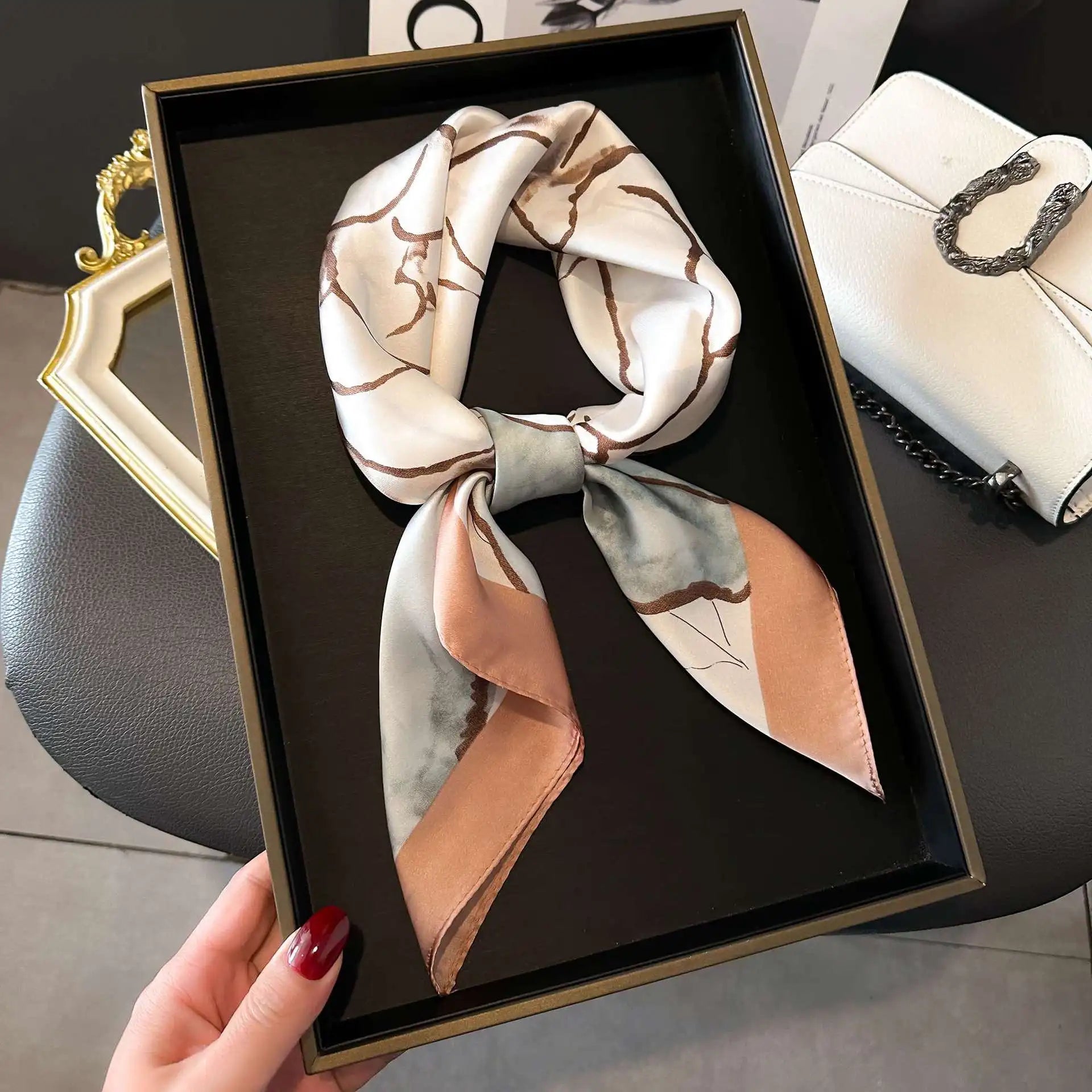 Luxury Satin Imitation Print Silk Scarf Square Women Neck Scarves Wrap Headkerchief Beach Hair Band Women's Bandana