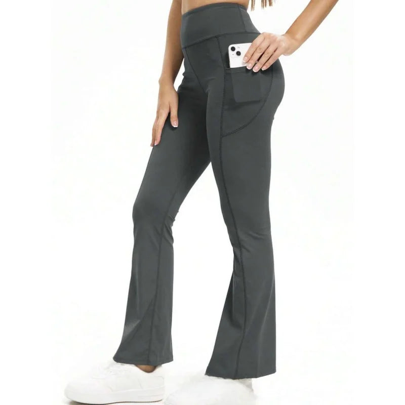Neutral Pocket Flare Yoga Pants 2026 Spring Season High Waist Trousers for Women Bottoms Other Material 100%