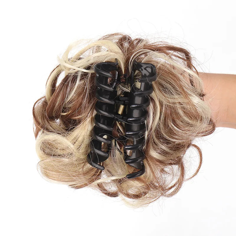Synthetic Chignon Messy Bun Claw Clip in Hair Piece Wavy Curly Hair Bun Ponytail Extensions Scrunchie Hairpieces for Women