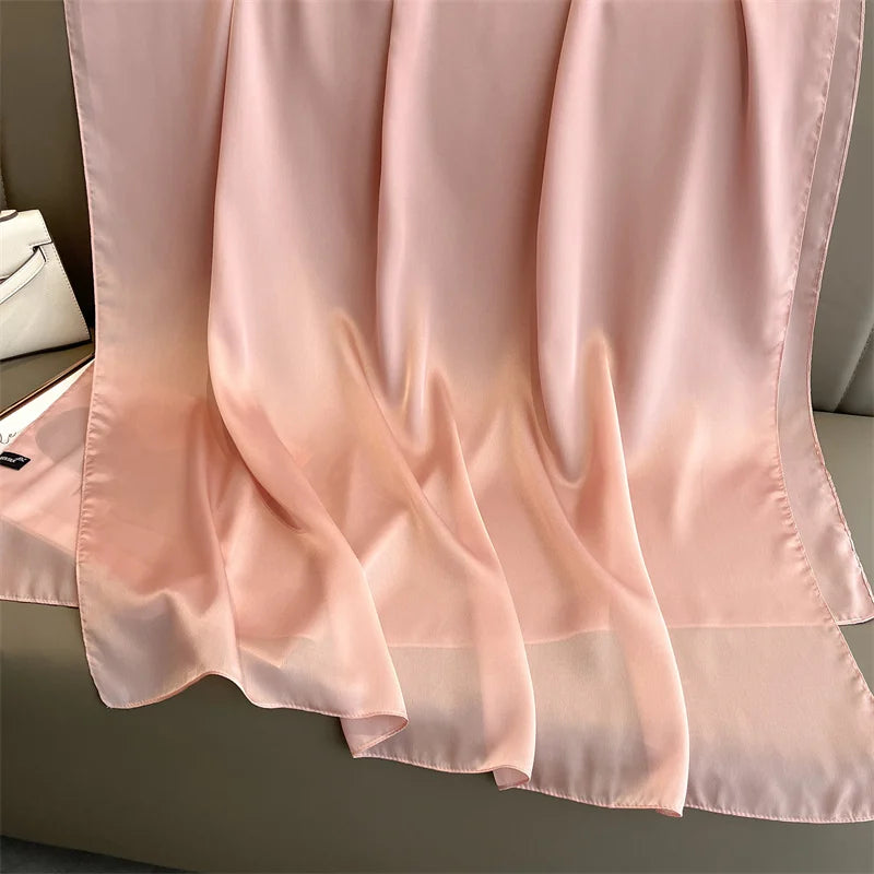 2024 Luxury Brand Silk Scarf for Women Large Shawl Wrap Headband Solid Design Hijab Beach Stoles Female Foulard Echarpe Bandana