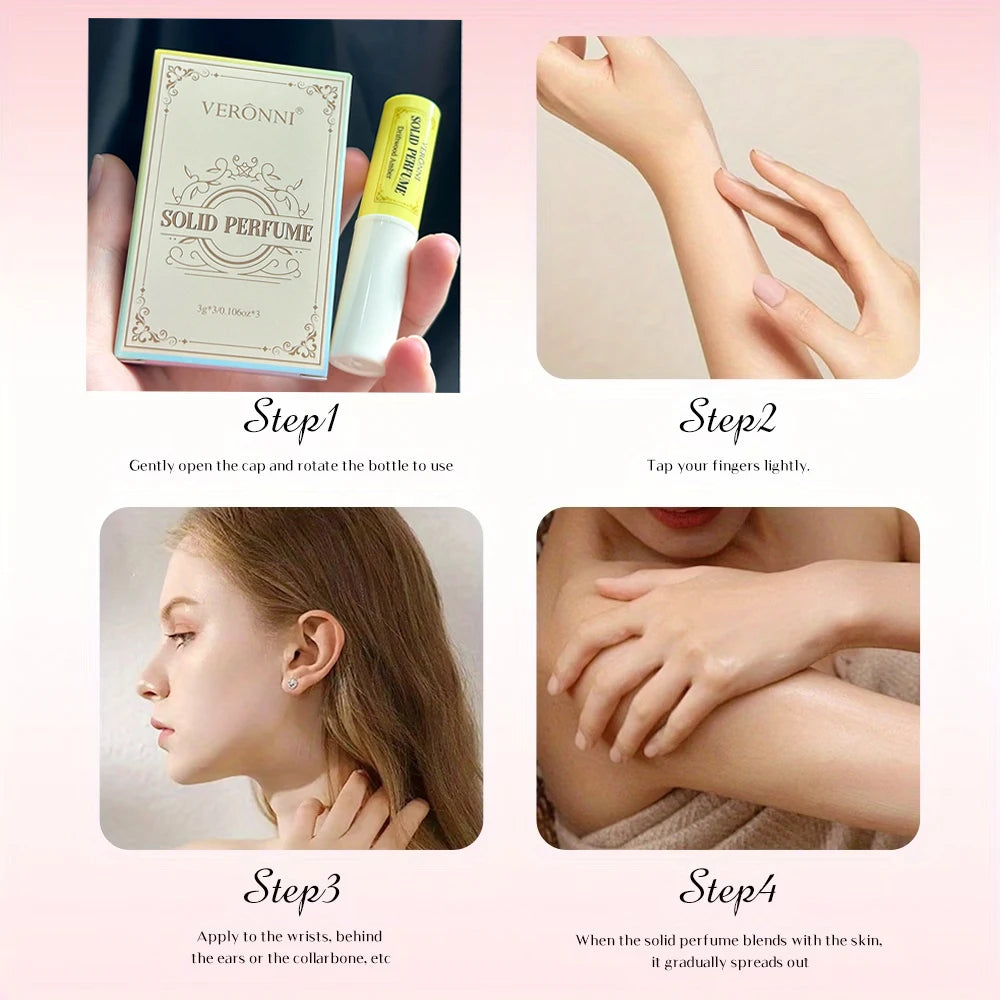 3Pcs/Box Solid Woman Body Pheromone Perfume Solid Balm Long Lasting Fragranc Light Fragranc Portable Solid Perfume Balm