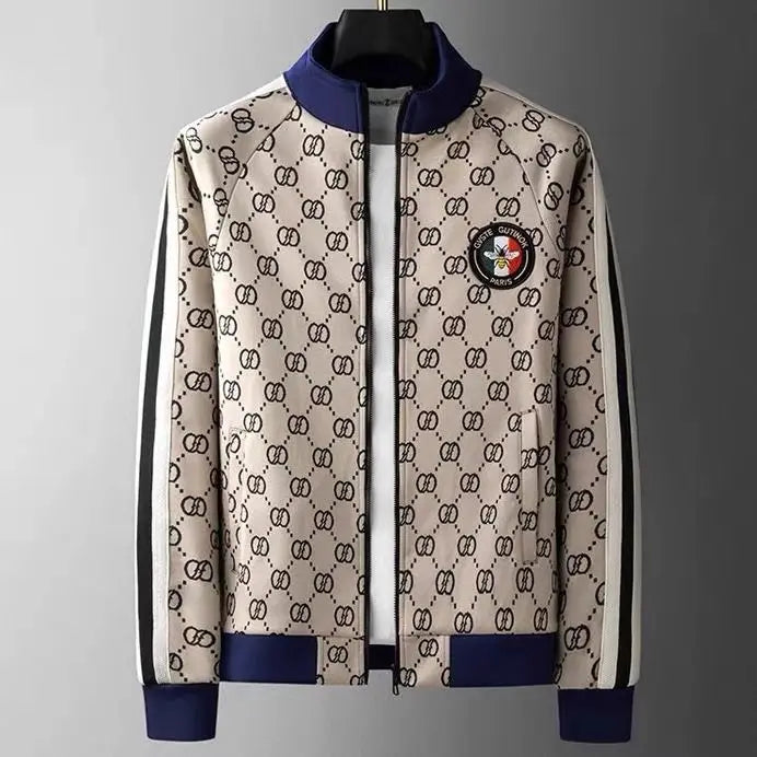 New spring and summer men's high-end sports and leisure trendy brand suit jacket sweater two-piece set large size men's