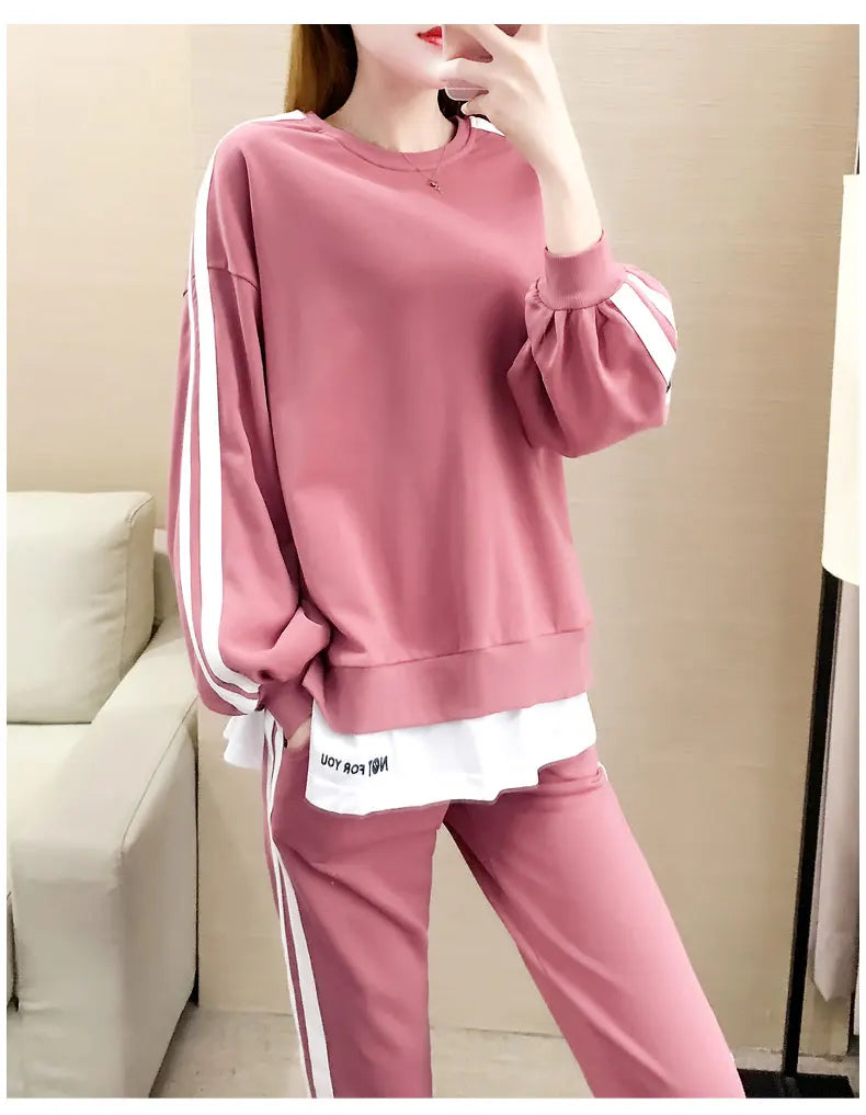 Casual Sportswear Set for Women Spring Autumn New Style Loose Fashionable Large Size Trendy Sweatshirt Best Friend Outfit