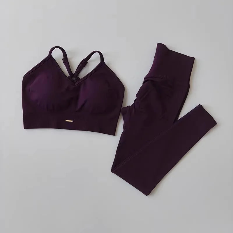 Seamless Yoga Set Padded Push Up Bra High Waist Butt Lift Leggings Breathable Gym Workout Suit