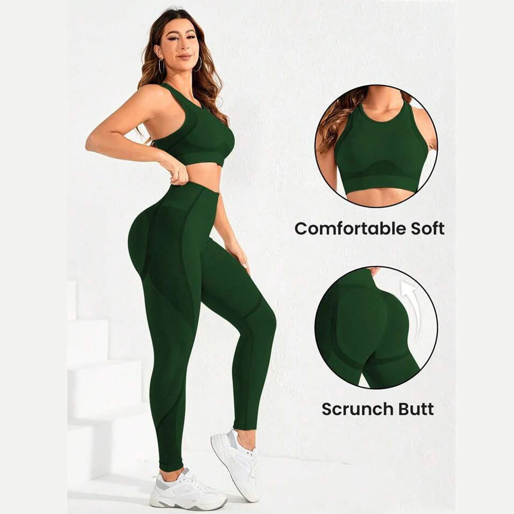 2-Piece Suit, Women's Yoga Suit, Beautiful Back High Waist Trousers Combination, Seamless Super Elastic Ideal Gym Clothing