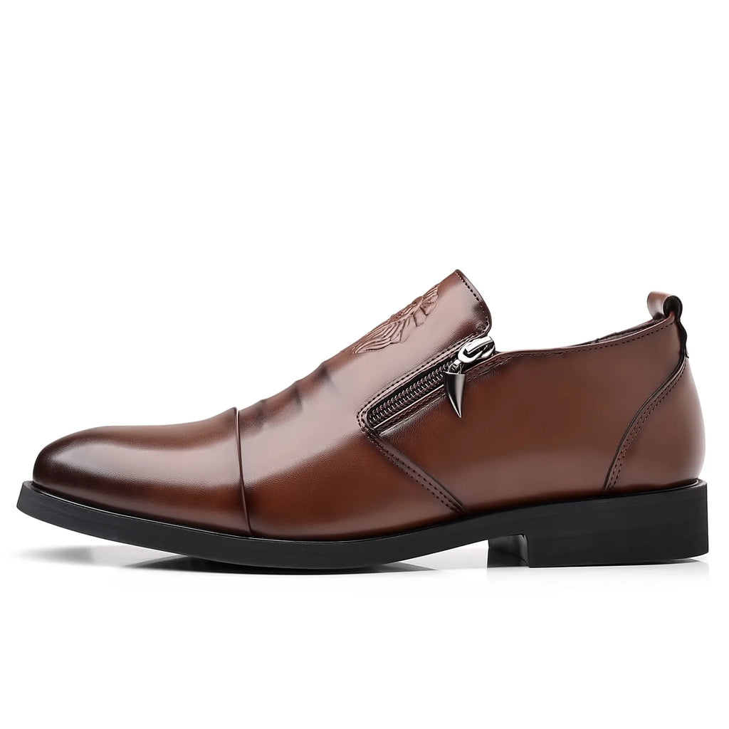Luxury Men Oxford Shoes Retro Lion Head Zip Men Dress Shoes Office Business Loafer High Quality Men Party Wedding Shoes 2024 New