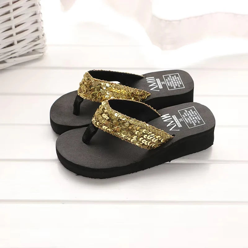 Summer Sequins Slippers Women Sandals Shoes Woman 2024 Open Toe Flip Flops Ladies Clear Outdoor Flat Beach Slides Zapatos Mujer