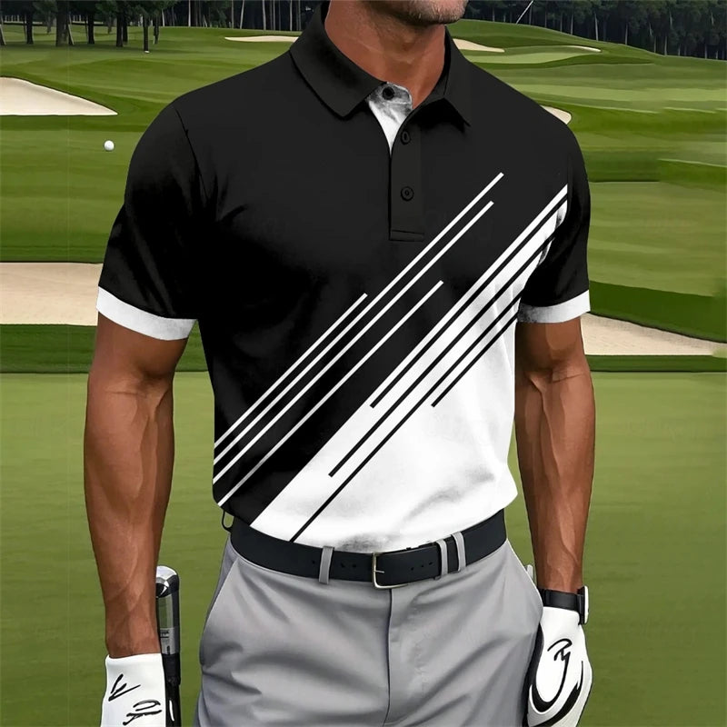 Simple Irregular Lines Graphic Polo Shirts For Men Fashion Summer Short Sleeve 3D Printed Golf Polo Loose Breathable Lapel Tees