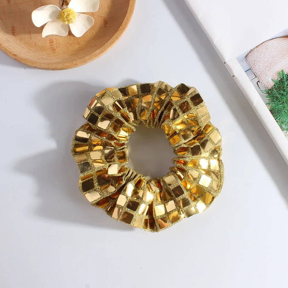 Square sequined large intestine hair band high elastic ponytail women's high-end fabric headrope hair accessories