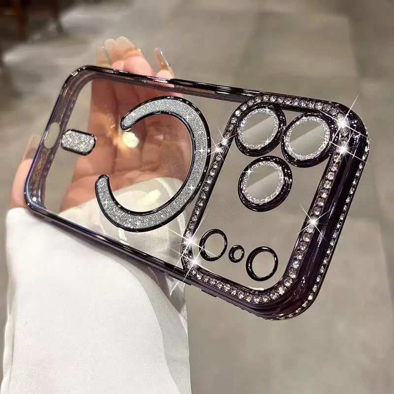 Luxury Bling Diamond Lens Glitter For Magsafe Case For iPhone 17 Pro Max Air 16 15 14 13 12 11 Plus Magnetic Shockproof Cover