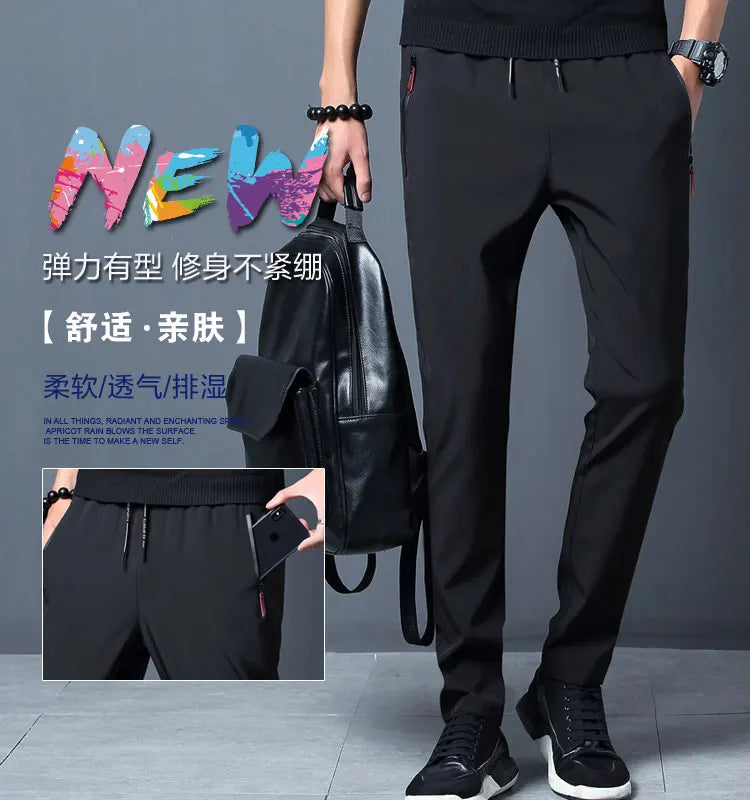 Men's Casual Pants Business Stretch Slim Fit Elastic Waist Jogger Korean Classic Blue Black Gray Male Brand Trousers