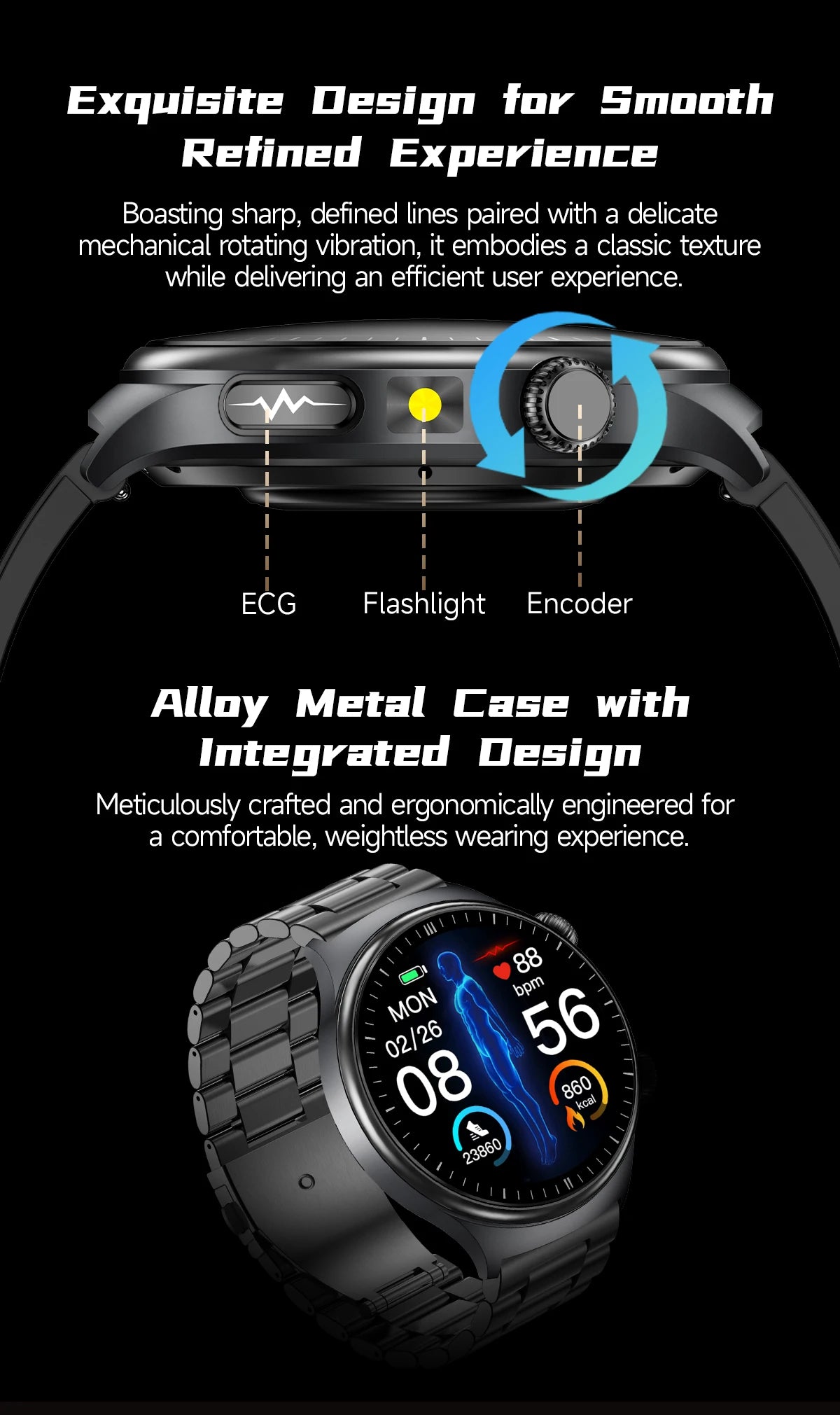 TK27 Men Smart Watch AMOLED ECG Health Monitoring Outdoors Flashlight Bluetooth Calling Sports Fitness Tracker Smartwatch