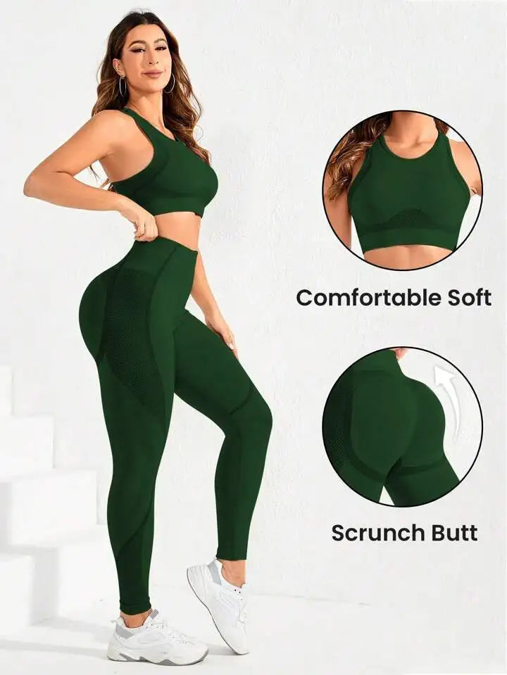 2-Piece Suit, Women's Yoga Suit, Beautiful Back High Waist Trousers Combination, Seamless Super Elastic Ideal Gym Clothing