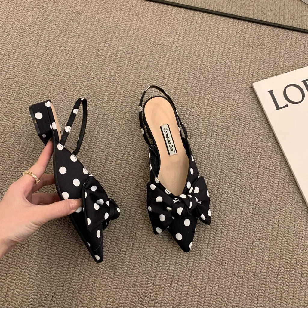 Bow Sandals Women 2026 Summer Pointed Low Heel Sandals Women Fashion Baotou Thin Strap Sandals High Heels Sandalias De Mujer