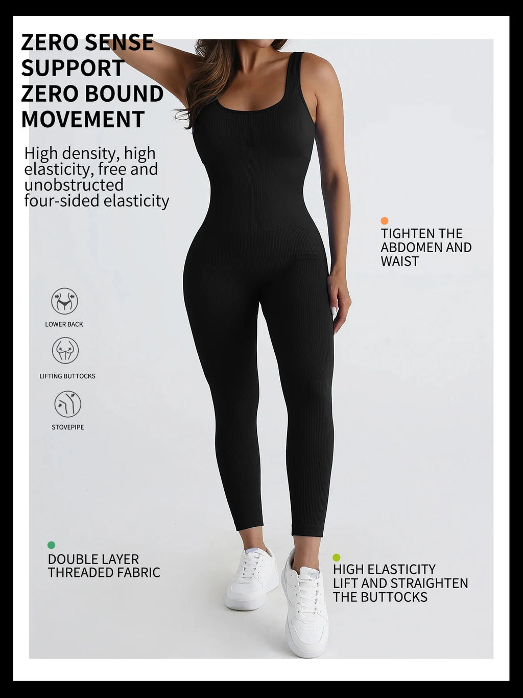 CZGUKE Women's seamless one-piece sportswear yoga ribbed slim-fitting one-piece square-neck base pants long pants fitness wear