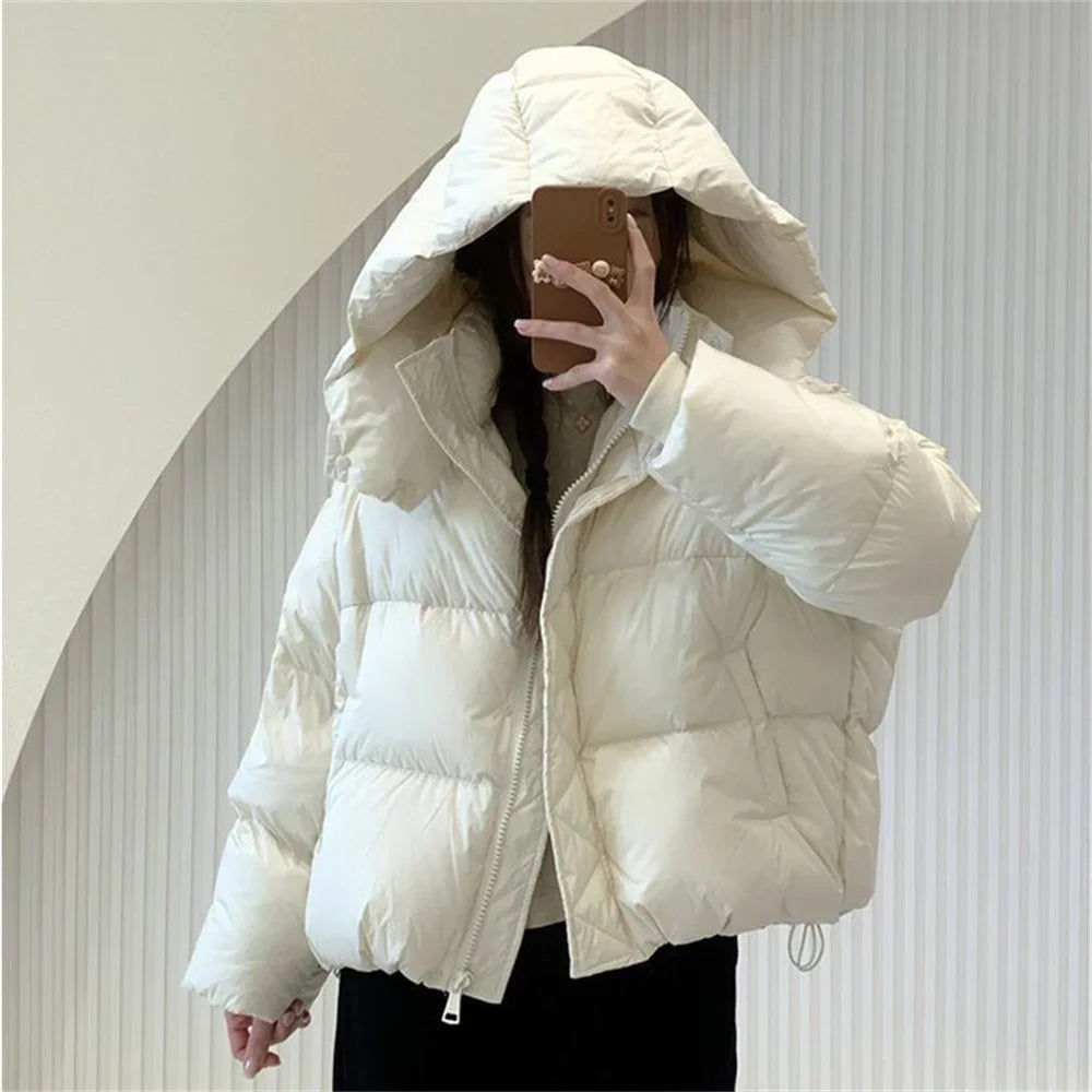 2024 Autumn Winter Fashion Hooded Thickened Down Cotton Jacket for Women High-end Women's Jacket Loose Warm Female's Coats Women