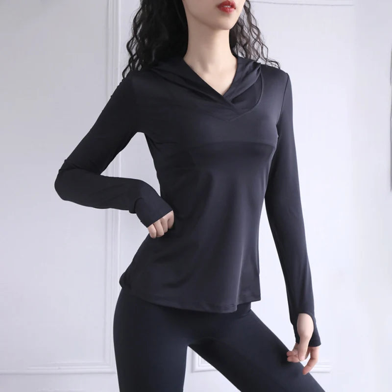 2025 Thumb Hole Quick-Dry Hoodies Women Back Mesh Breathable Fitness Hooded Shirts Woman Loose Fit Casual Sports Wear T-Shirts