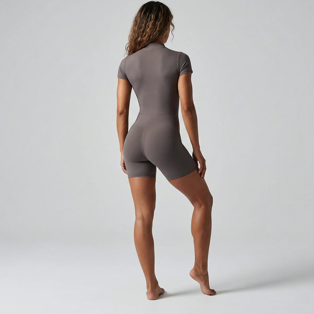 Rooftrellen Woman Yoga Bodysuits Running Sports Push Up Half Zipper One-Piece Jumpsuits Summer Peach Buttocks Push Up Yoga Set