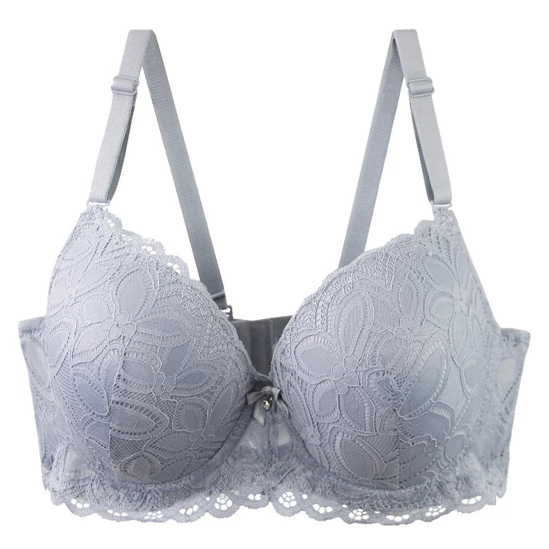 New Sexy Floral Lace Kint Underwire Push Up Bras Padded Bow Thin Mold CDE Cup Underwear For Women Plus Size Breathable Lingerie