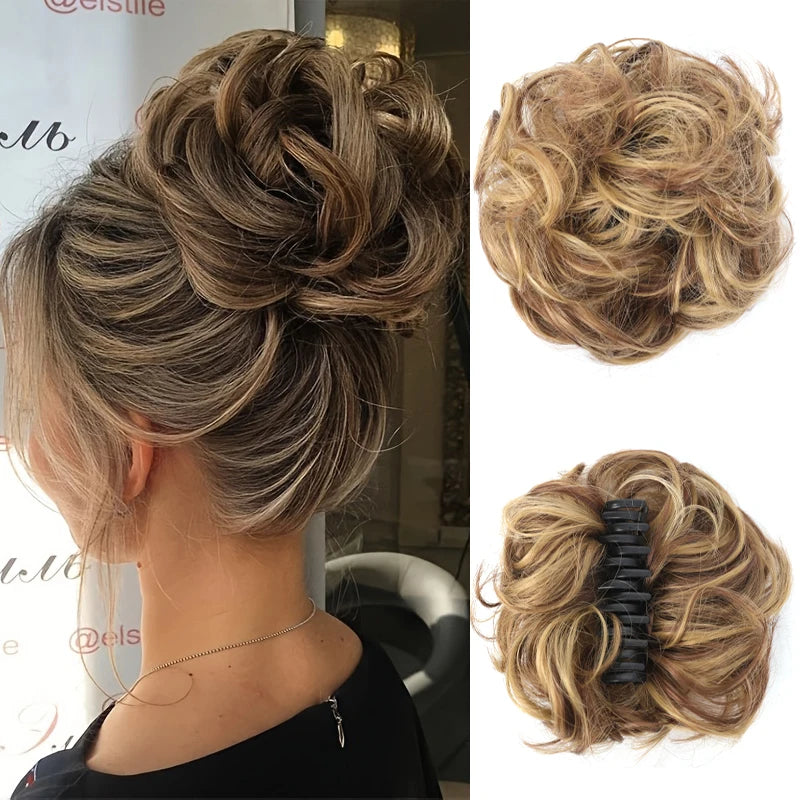 Synthetic Messy Bun Claw Clip Hair Hairpieces 6 Inch Curly Wavy Chignon Hair Extensions Messy Updo Hair Accessories For Women