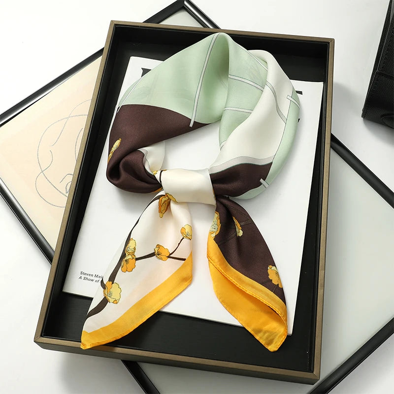 2025 Luxury 70cm Silk Square Scarf Women Print Satin Neck Tie Female Hair Wrist Bandana Headkerchief Shawl Wrap Hijab Echarpe