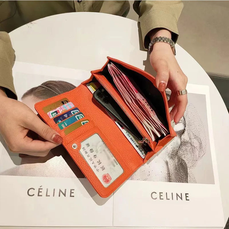 Genuine Leather Wallet Women Long Clutch Fashion Luxury Brand Ladies Purses Card Holder Zipper Coin Pocket High Quality Billfold