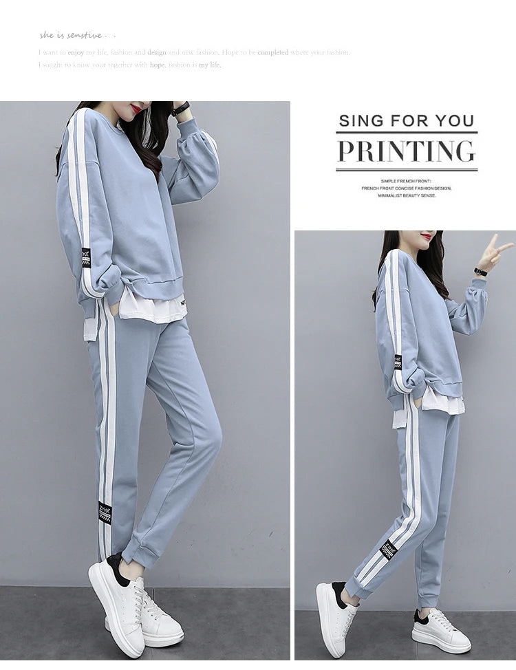 Casual Sportswear Set for Women Spring Autumn New Style Loose Fashionable Large Size Trendy Sweatshirt Best Friend Outfit