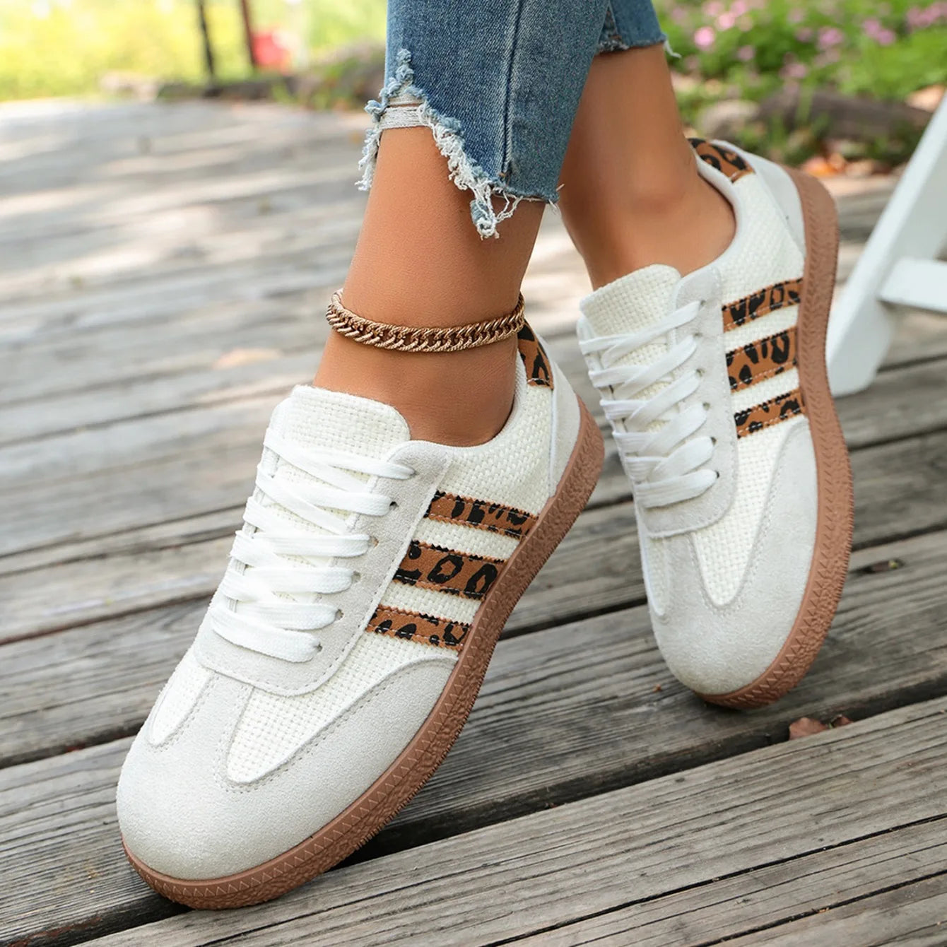 Women Sneakers 2026 New Fashion Leopard Striped Designer Shoes Lace Up Soft Soled Loafers Casual Comfortable Female Sneakers