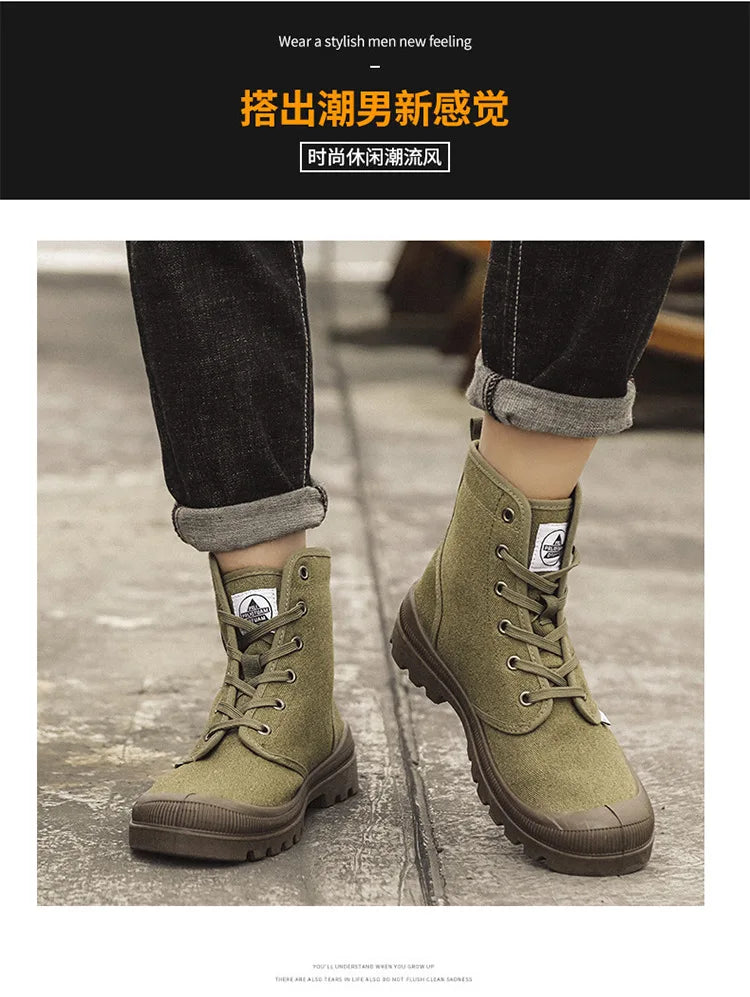 Canvas Shoes Men Boots Leisure High Top Ankle Boots Male Flat Footwear Military Boots Couple Shoes Casual Spring Autumn Boots