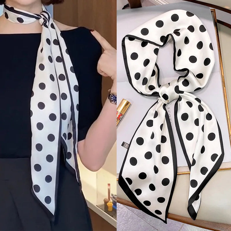 Fashion Blue Print Silk Scarf Women Soft Satin Horse Hairband Bevel Neckerchief Office Hijab Headband Foulard Bag Ribbons Gift