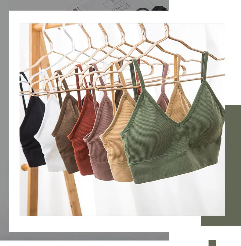 5-Piece Set of Sports Seamless Bras, Comfortable Wire-Free Bras, V-Neck Bandeau Spaghetti Strap Bras, Push-Up Bras / Underwear /