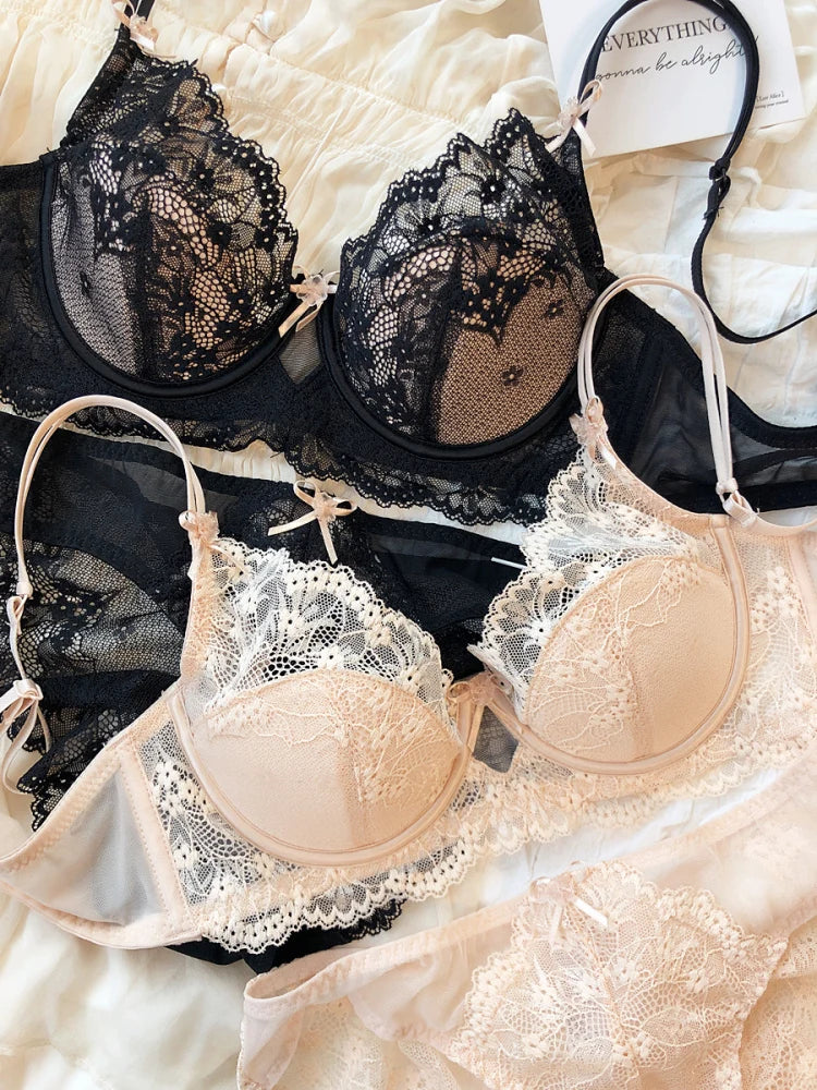 YUQI Sensual Lace Bra Women's Summer | French Pure Lingerie Thin Bra, Breathable Comfort Light Support | Sexy Underwear Top Set