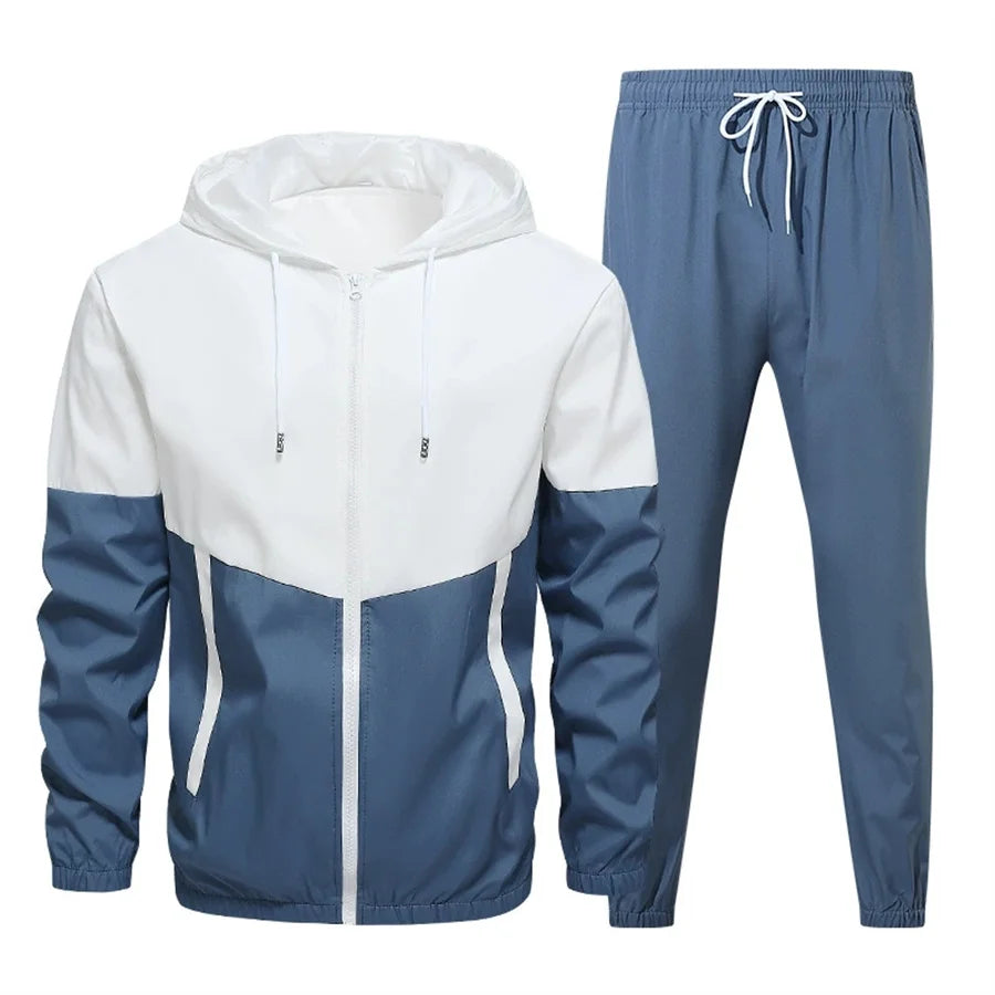 2026 Casual Joggers Patchwork Men Tracksuit Spring Autumn Hooded Zipper Jackets and Sweatpants 2 Pieces Suits Male Sportswear