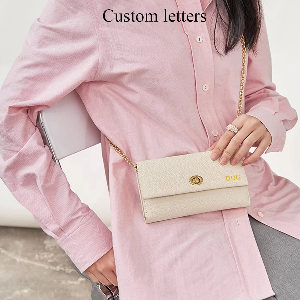 Luxury Genuine Leather Women Long Wallet Custom Name Female Card Holder Clutch Bag Fashion New Personalize Initials Purse Wallet