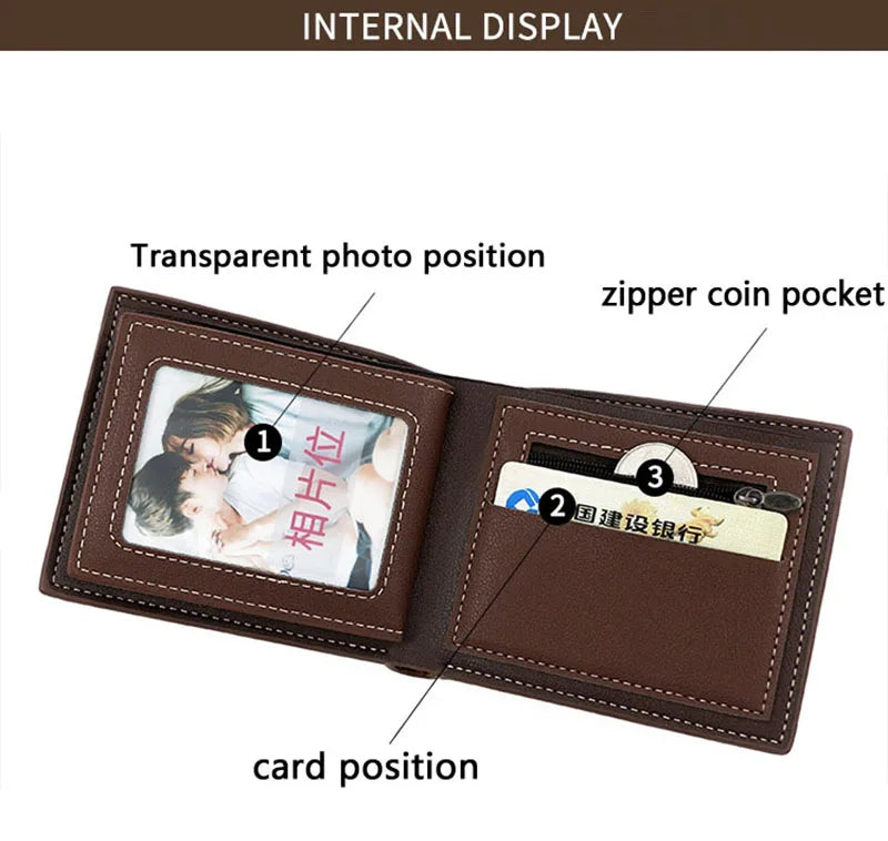 Luxury Men's Short Wallet - High Quality PU Leather Purse, Bifold Zipper Coin Pocket & Slim Card Holders with Money Clip