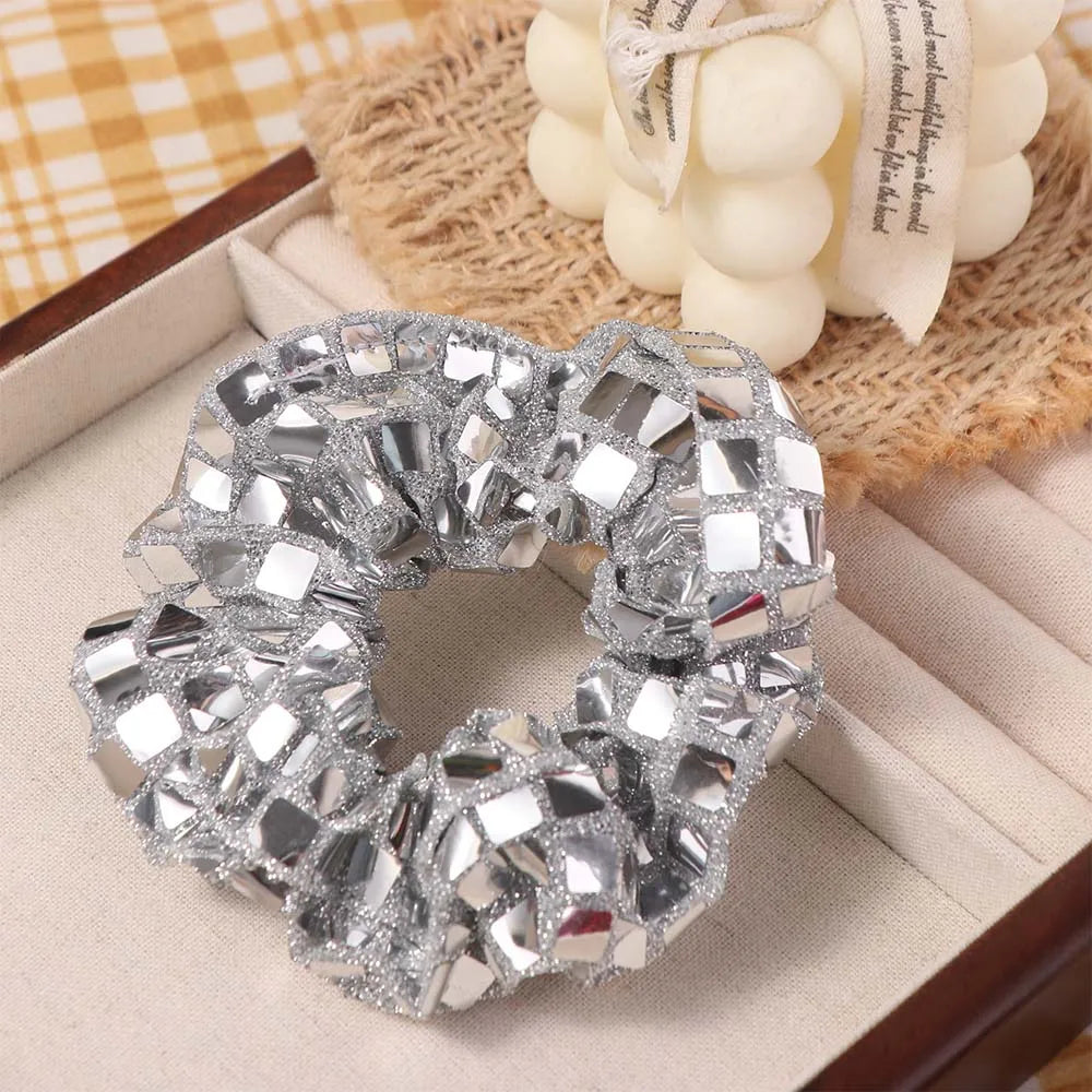 6pcs Square Sequin Sequin Hair Rope Retro Disco Pleated Design Rubber Bands Set Ponytail Holder Super Shiny