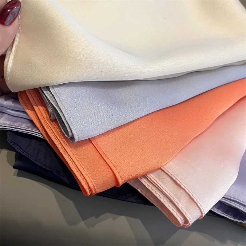 2024 Luxury Brand Silk Scarf for Women Large Shawl Wrap Headband Solid Design Hijab Beach Stoles Female Foulard Echarpe Bandana