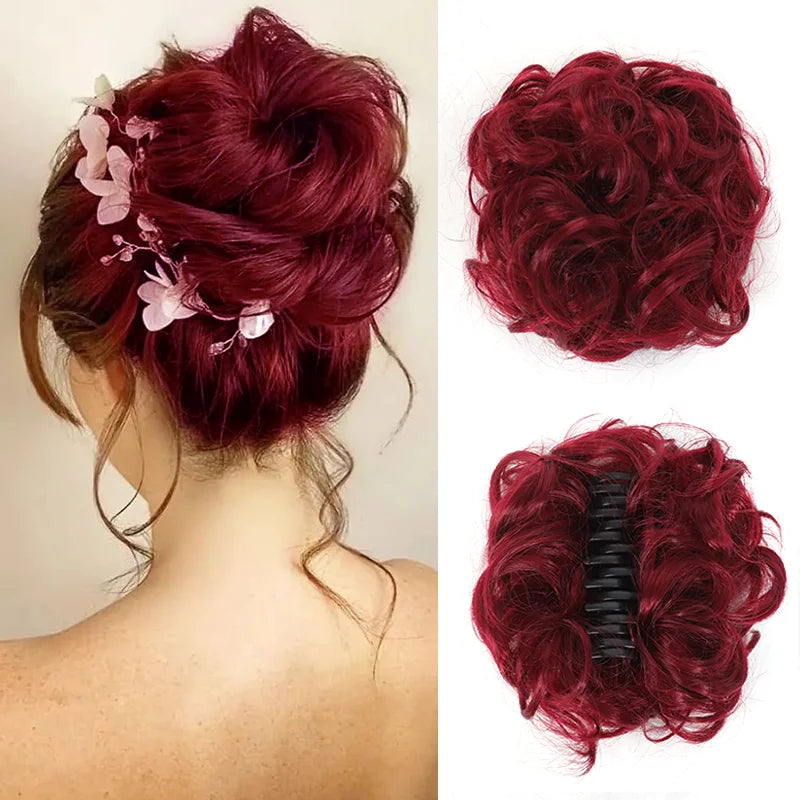 Claw Clip Messy Chignon Wavy Curly Hair Bun Clip in Claw Ponytail Synthetic Tousled Updo Scrunchie Hairpiece for Women